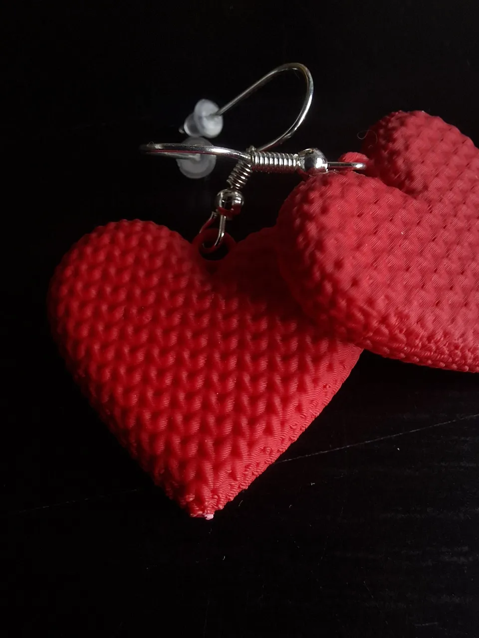 Knitted heart earrings view 2