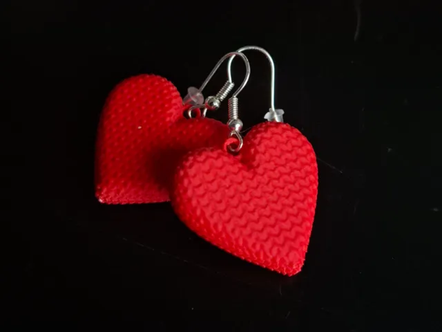 Knitted heart earrings
