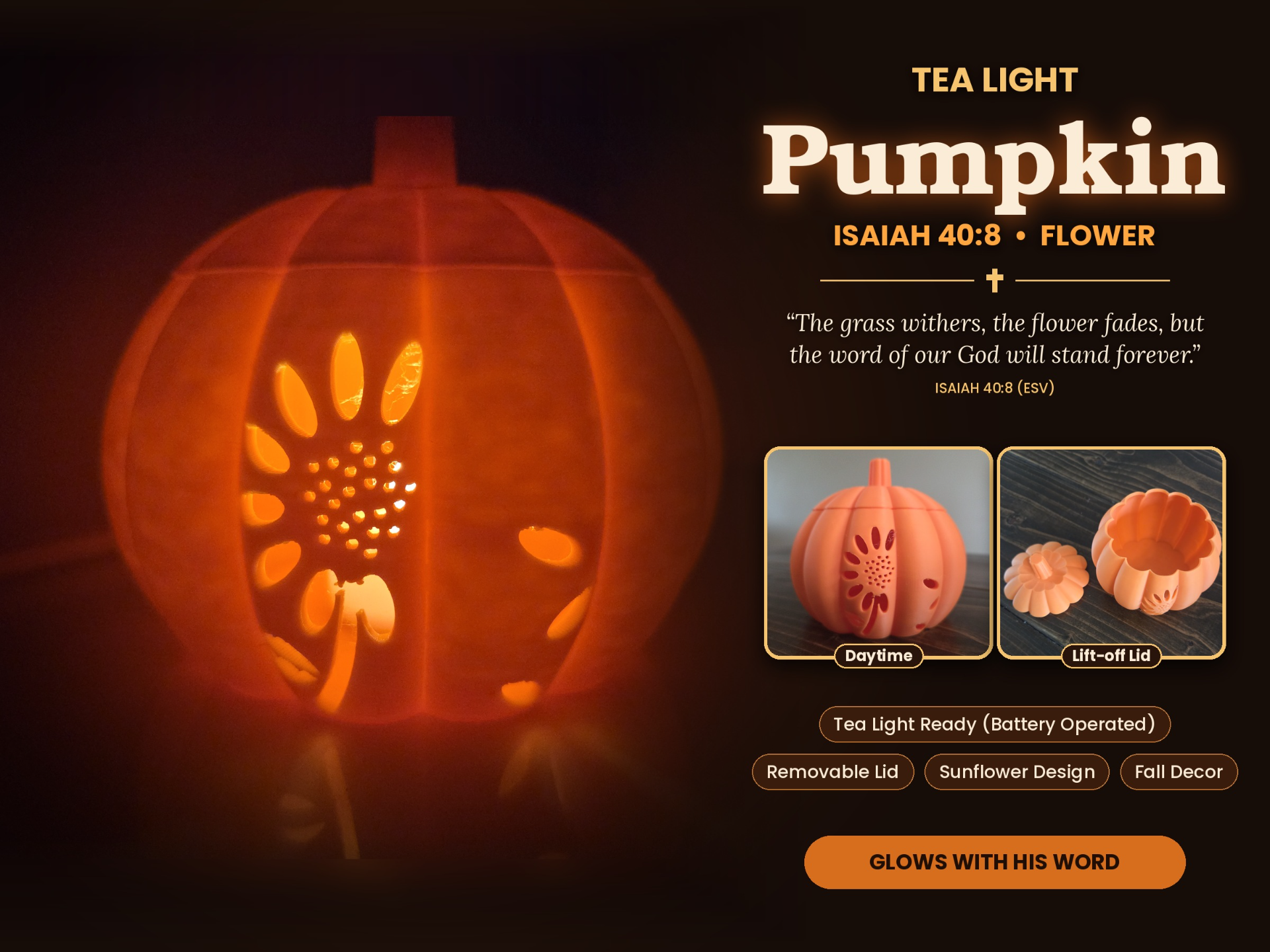 Fall Tea Light - Isaiah Series - Flower - Pumpkin 3D model