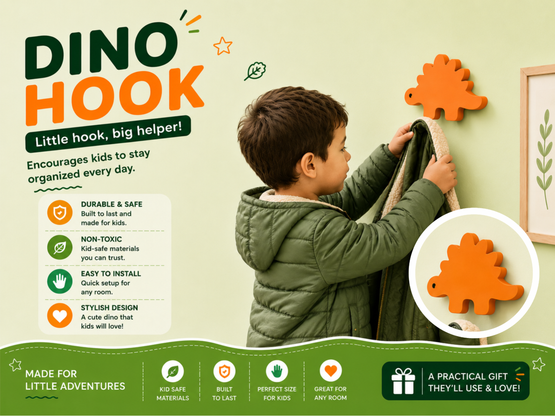 Perchero / Ganchos de pared infantil Dinosaurio 2