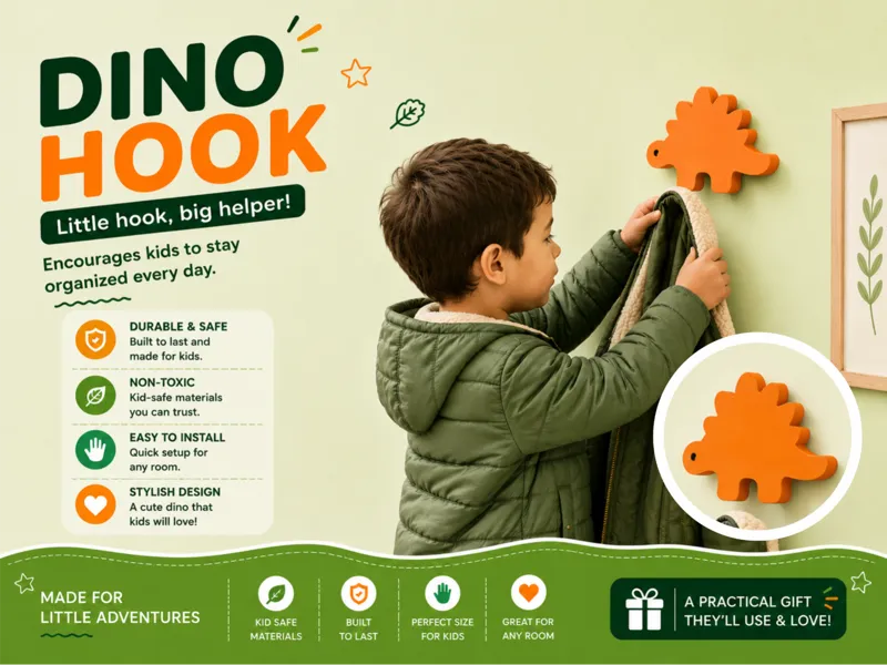 Perchero / Ganchos de pared infantil Dinosaurio 2