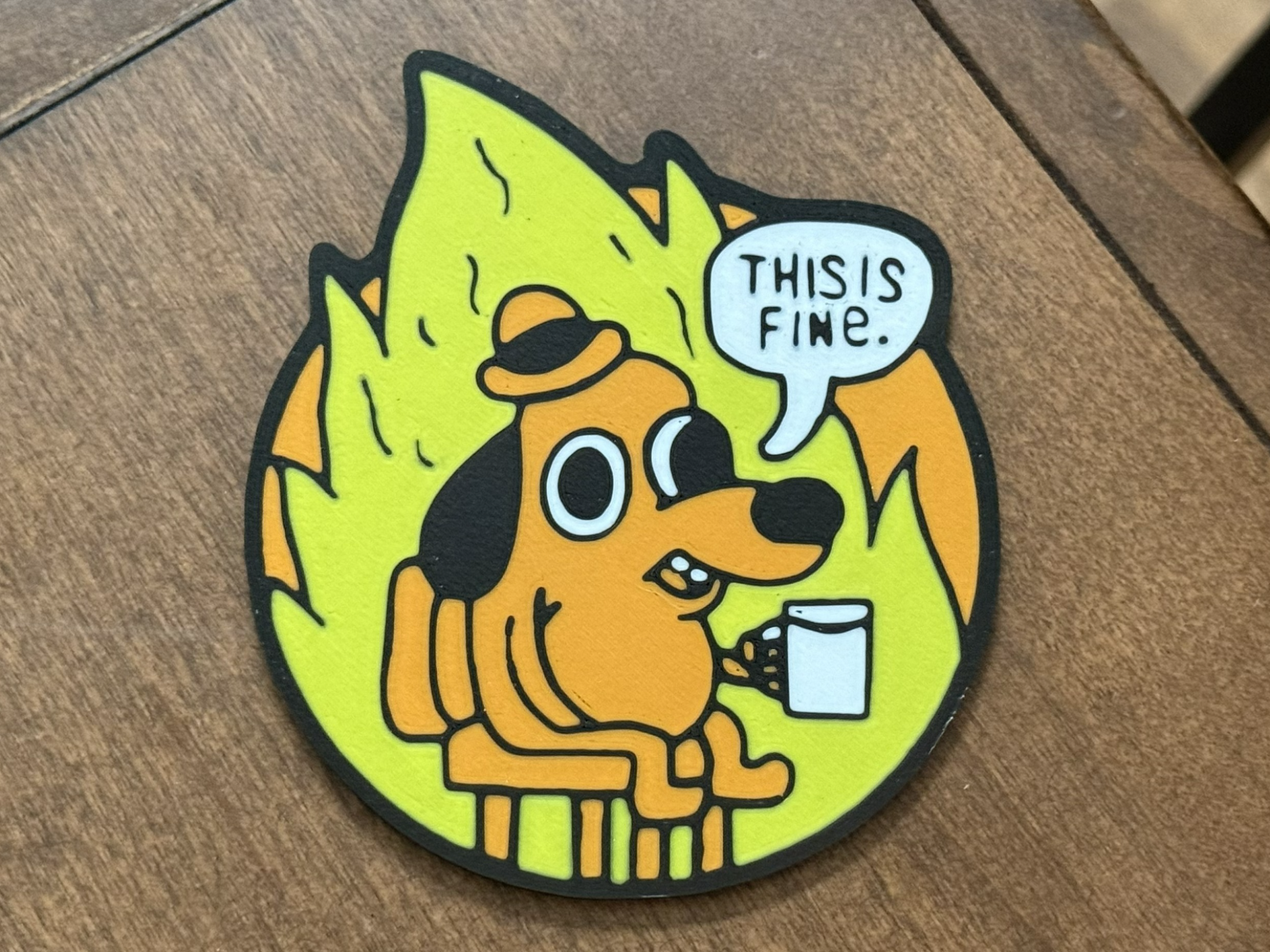 This Is Fine meme coaster