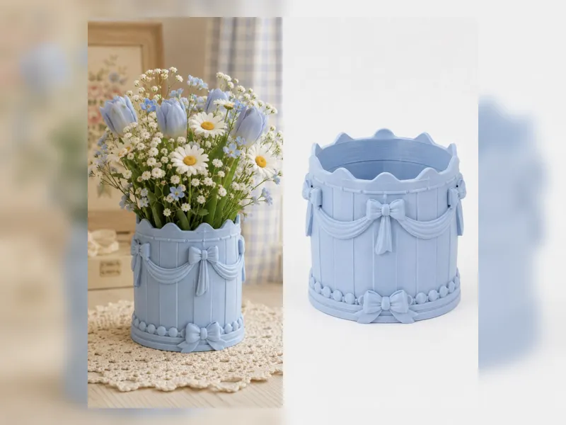 Blue Ribbon Barrel Vase