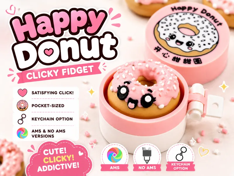 Happy Donut! Clicky Fidget Keychain Kawaii Locket