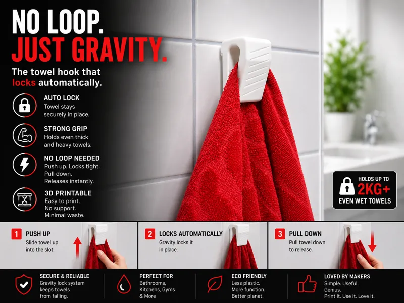 GravityGrip | No-Loop Auto-Locking Towel Hook