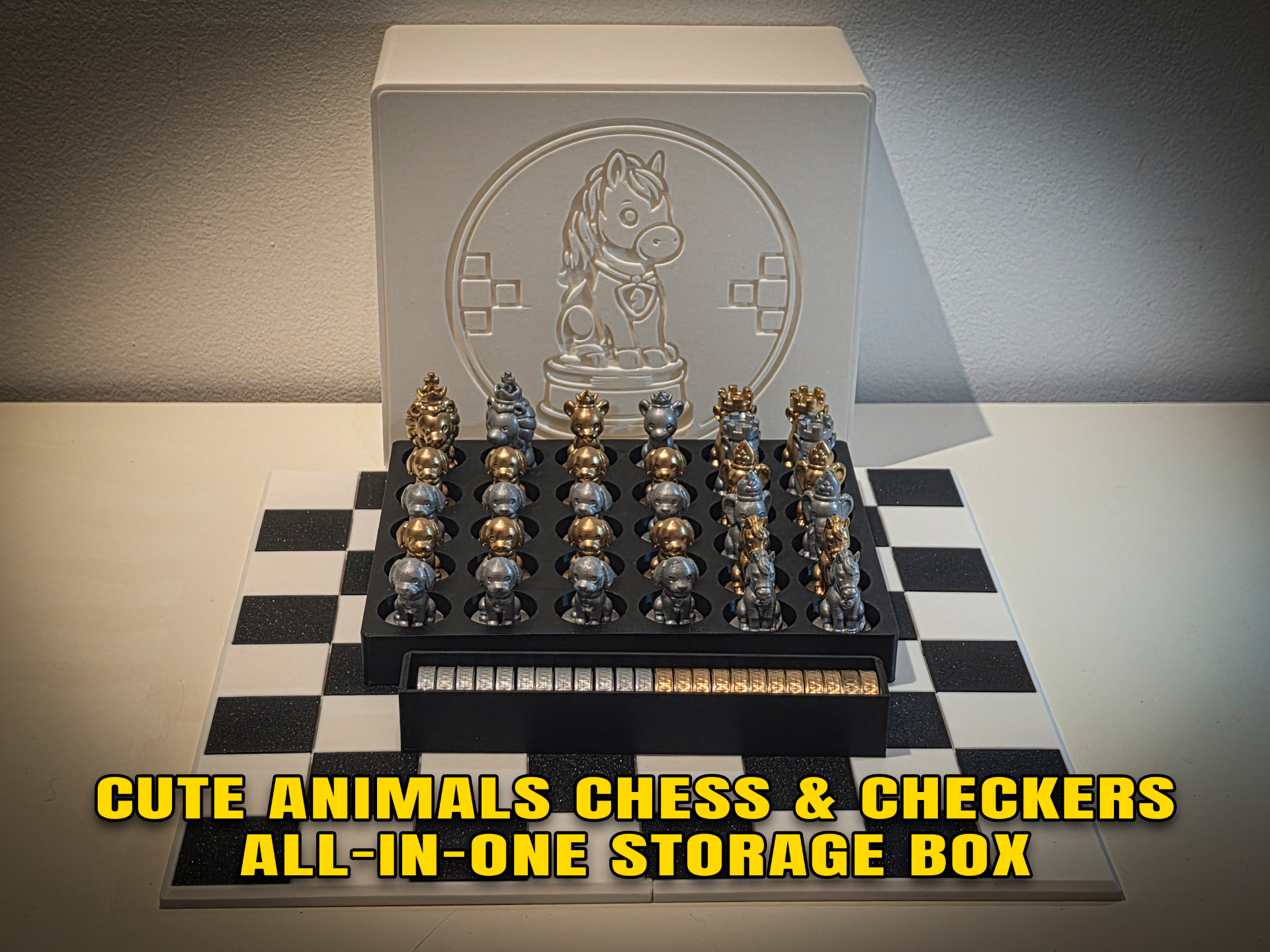 Cute Animals Chess & Checkers Storage Box