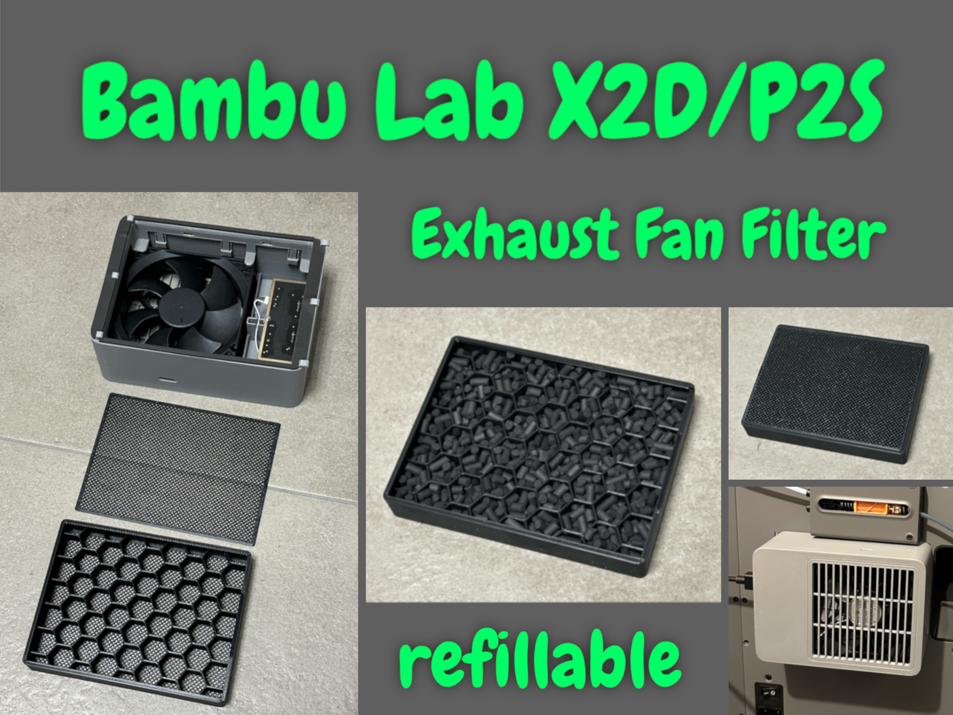 X2D/P2S External Exhaust Fan Reusable Air Filter