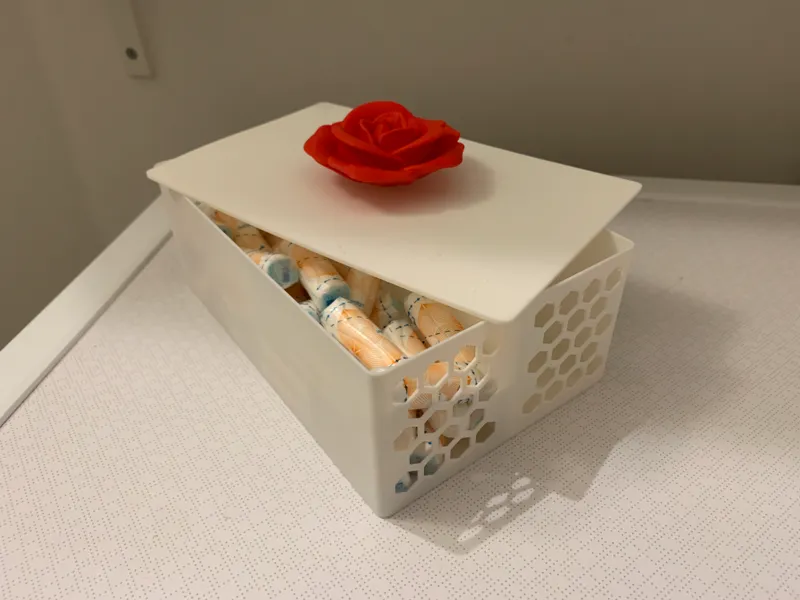 Hygiene accessory box with rose handle