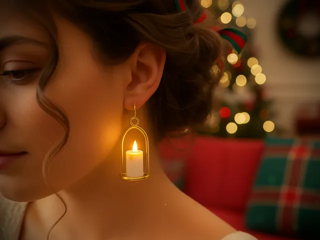 Glowing christmas candle earring with LED