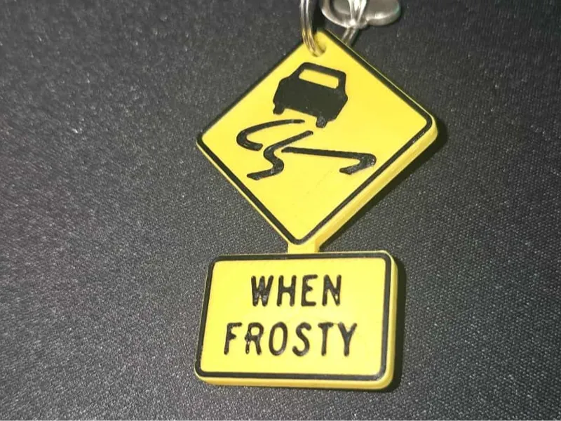Slippery When Frosty warning sign Keychain