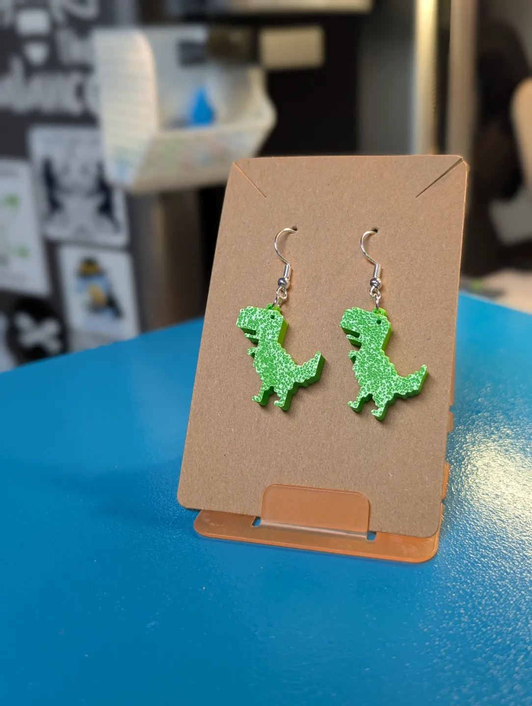 Chrome Dinosaur Earrings view 3