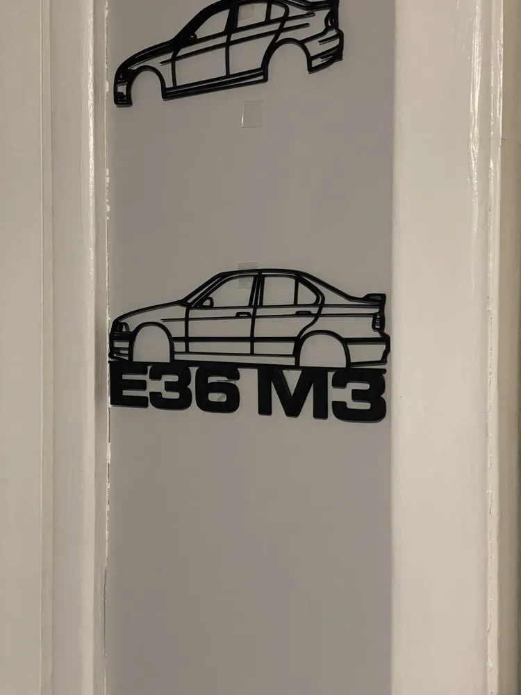 E36 M3 Sedan Wall Art with Title - Free 3D Print Model - MakerWorld