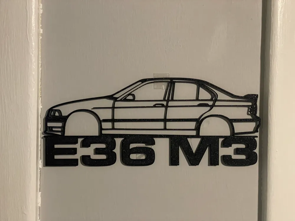 E36 M3 Sedan Wall Art with Title - Free 3D Print Model - MakerWorld