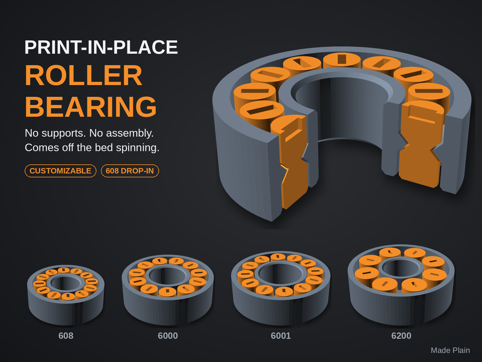 Print-in-Place Roller Bearing 608 No Support - 1