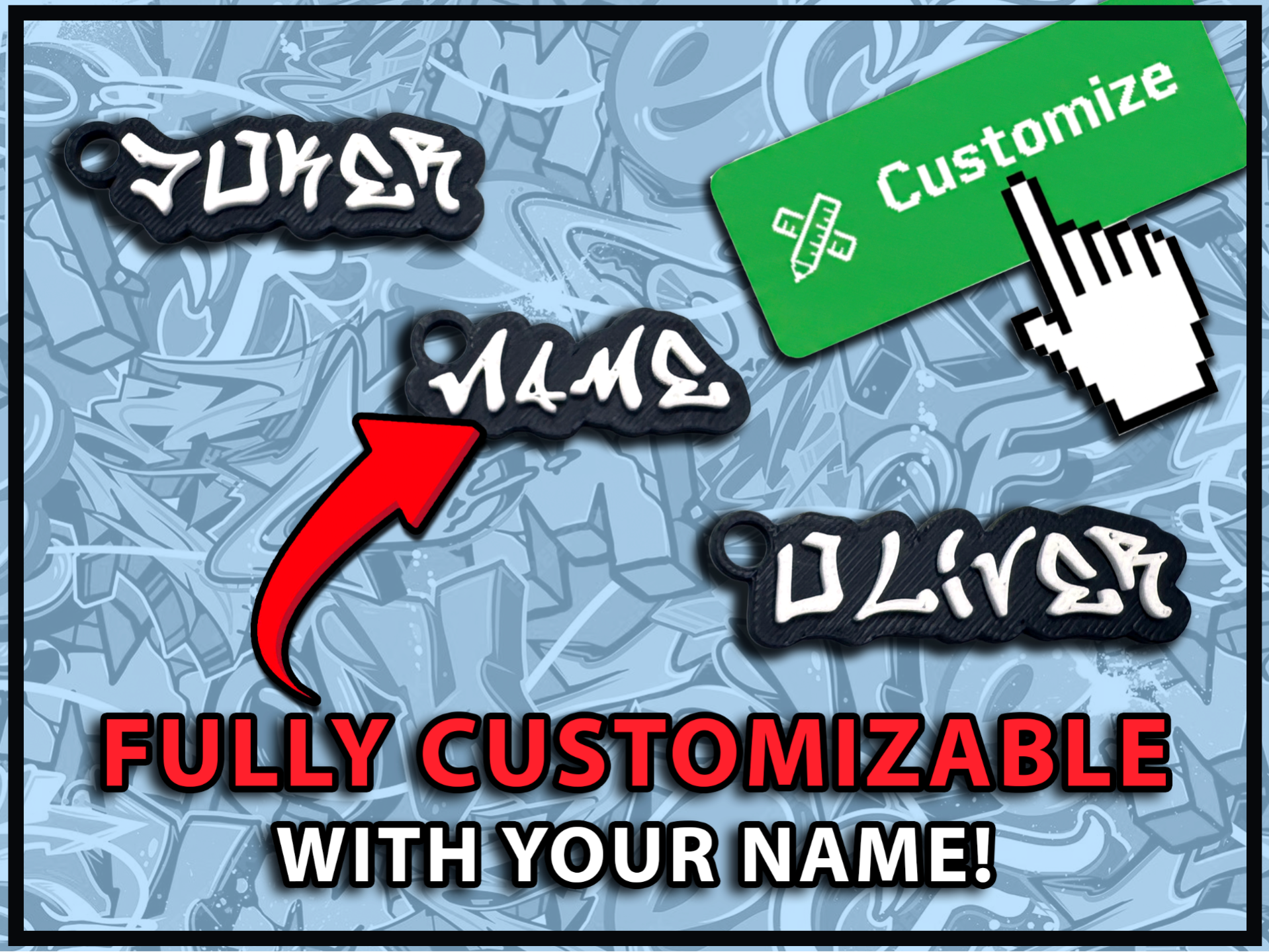 Cool Graffiti Font Fully Custom Keychain Generator