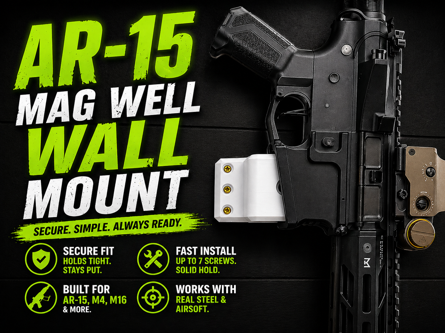 AR, M4 rifle mag wall mount - works with airsoft