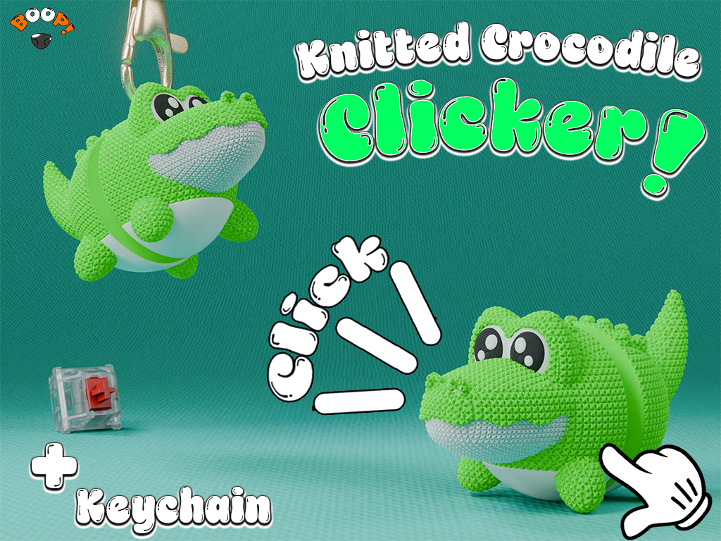 Knitted Crocodile Fidget Clicker + Keychain