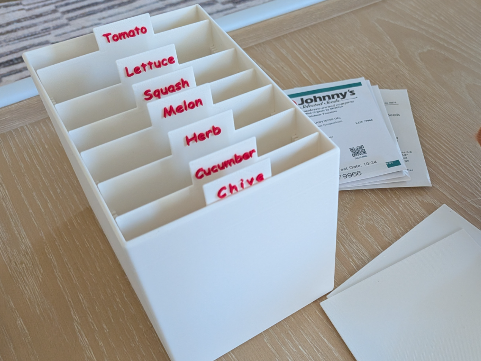 Seed Packet Organizer with Adjustable Dividers