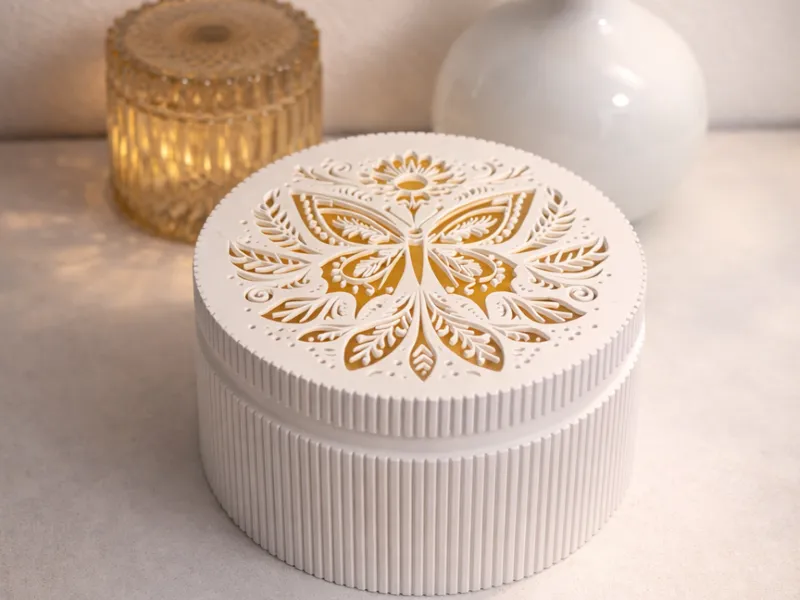 Filigrane Rundbox mit Schmetterling-Deckel