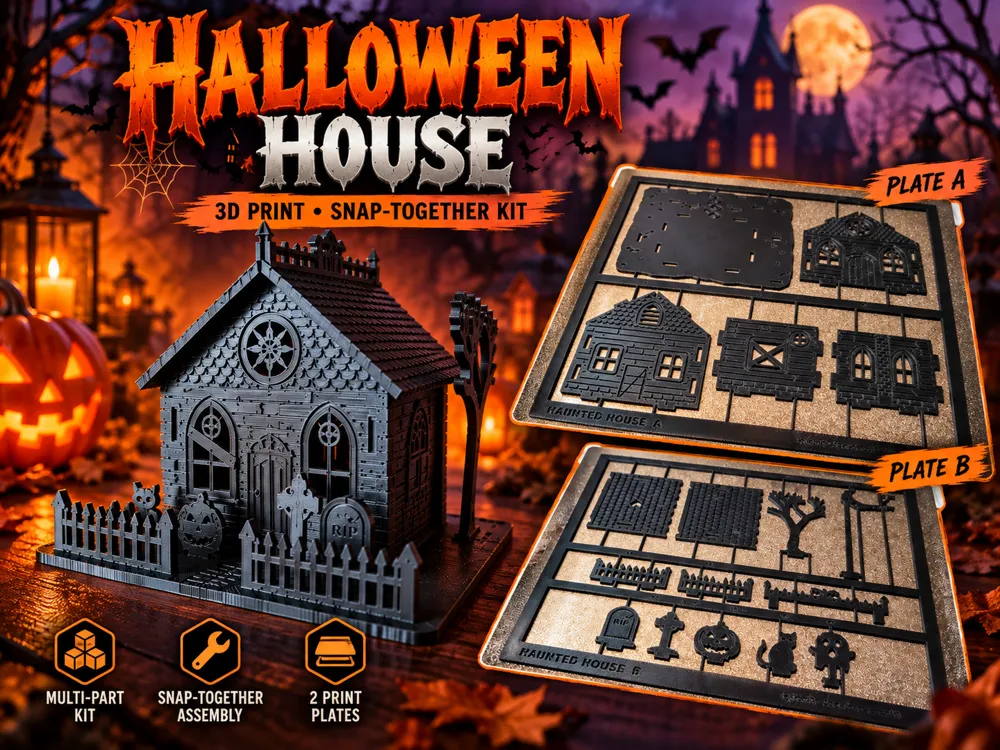 Haunted House Kit Card – Halloween Assembly Model - Free 3D Print Model ...