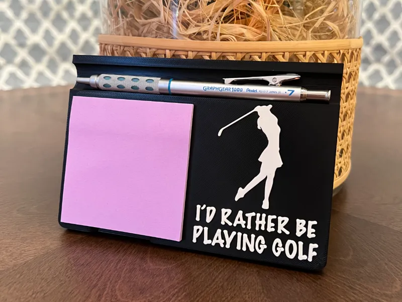 Golf Post It Note Holder (Woman Golfer) Desk Gift