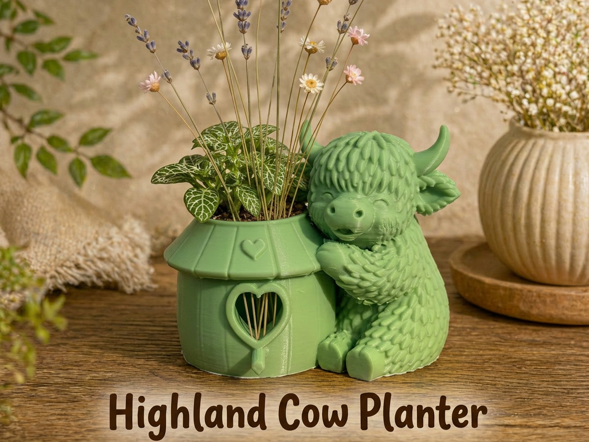 Highland Cow Birdhouse Planter