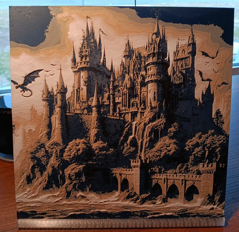 HueForge: AI Generated Gothic Castle with Dragons