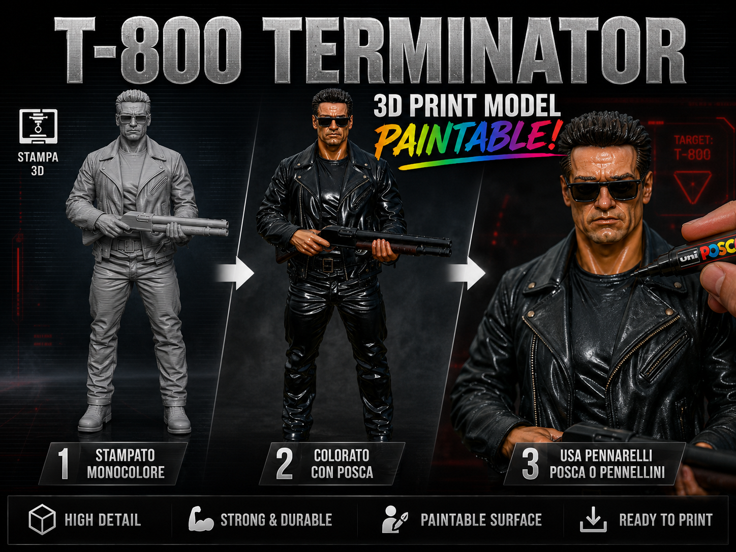 T-800 |Arnold Inspired Paintable Cyborg 3D Model