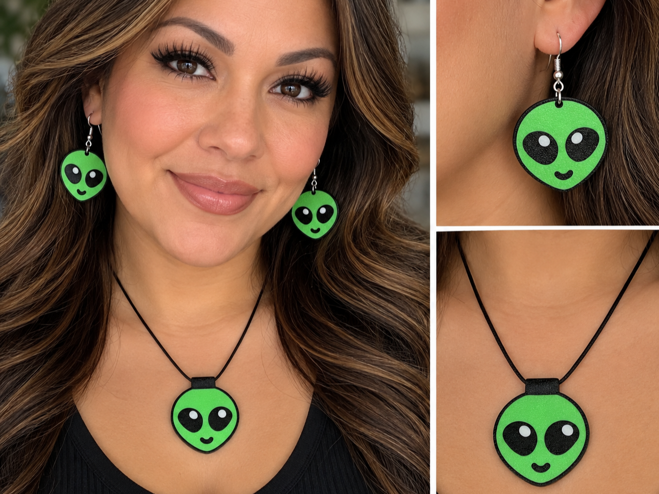 Cute Alien Earring & Necklace Set 3D model