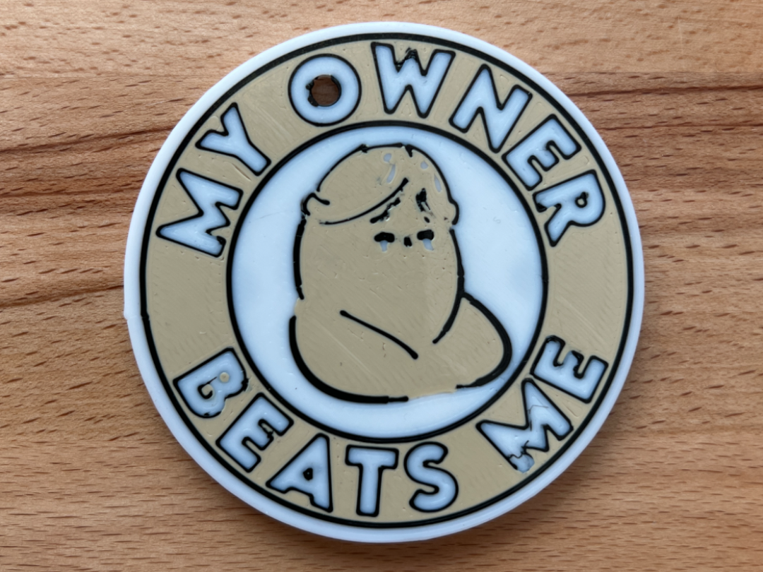 My Owner Beats Me Magnet or Keychain Funny Sign