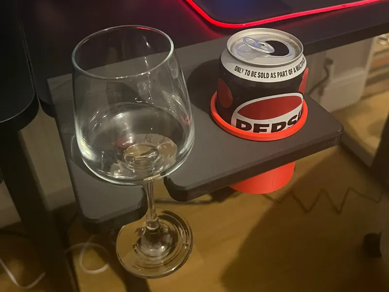 Gaming desk can and wine glass holder