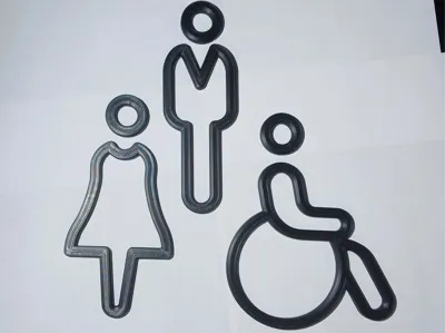 Bathroom signage Female. Male. and Wheelchair accessible