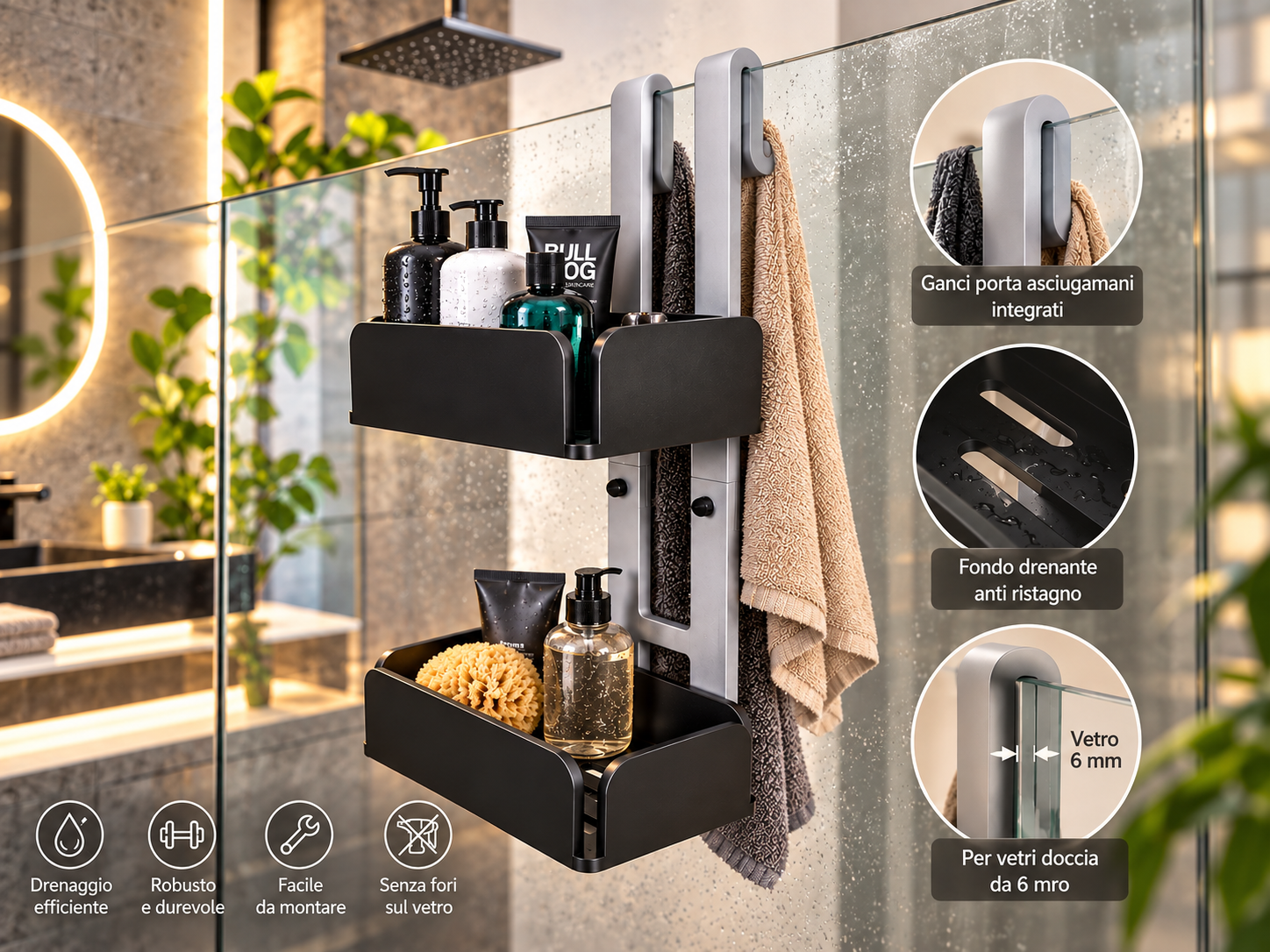 Modular Shower Caddy - Organizer for 6 mm Glass 3D model