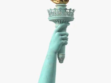 Hand holding torch statue.
