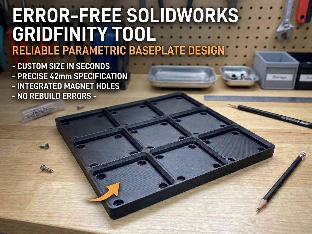 Miniatura 1 do modelo 3D SolidWorks Gridfinity Base - Error-Free Parametric