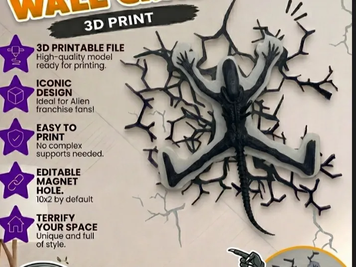 WHO CRASHED XENOMORPH? STICKER MAGENT WALL DECOR