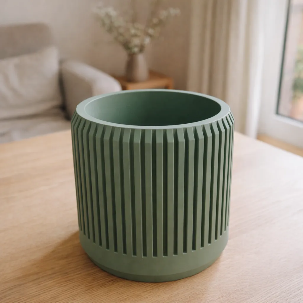 Modern Japandi Ribbed Plant Pot with drainage view 3