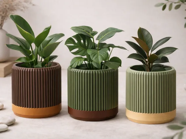 Modern Japandi Ribbed Plant Pot with drainage