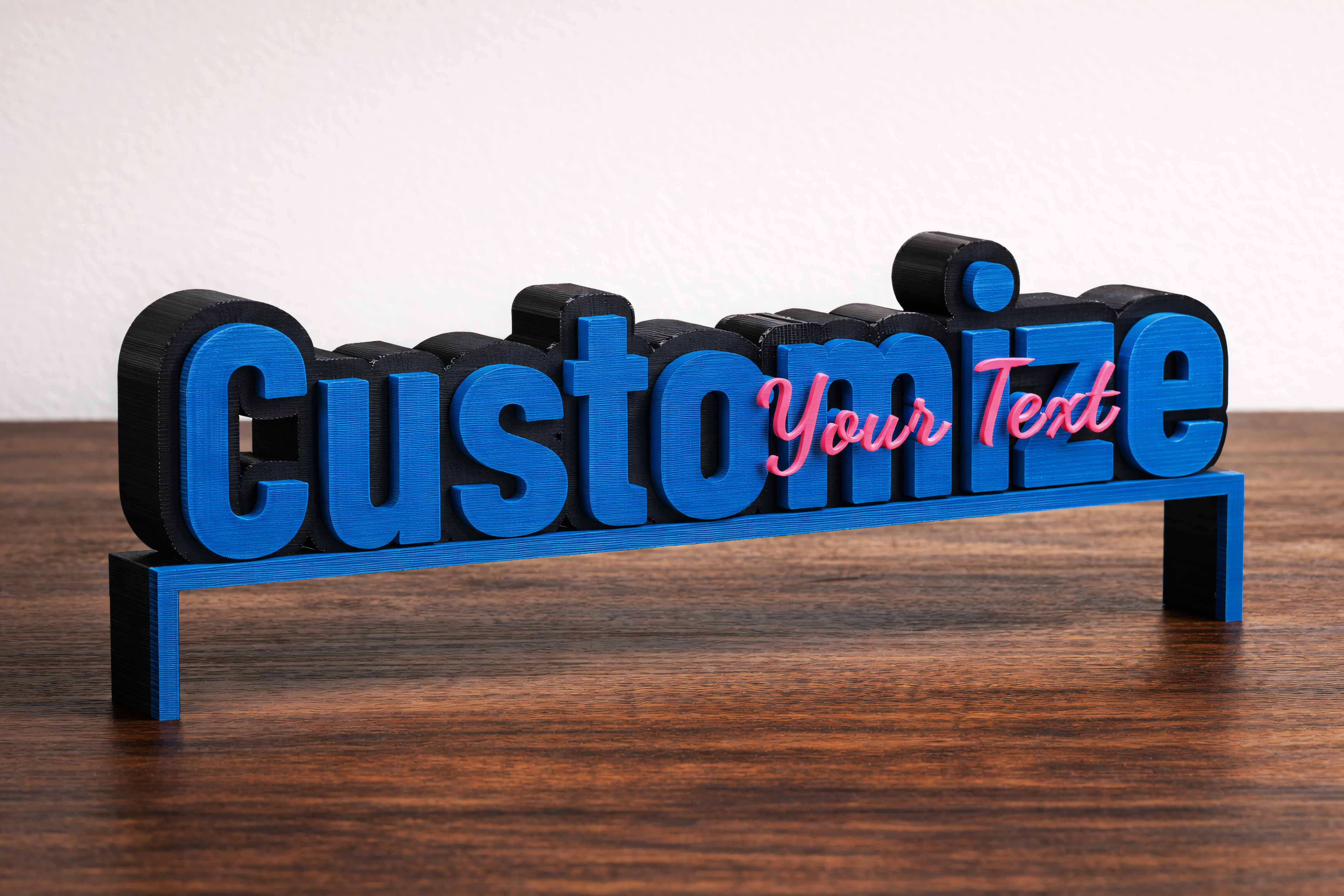 3D Layered Custom Text on Raised Base – All Linked - 1