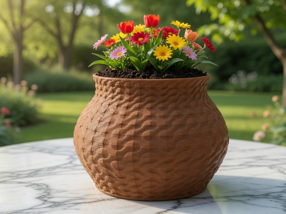Wavy Ribbed Geometric Flower Pot