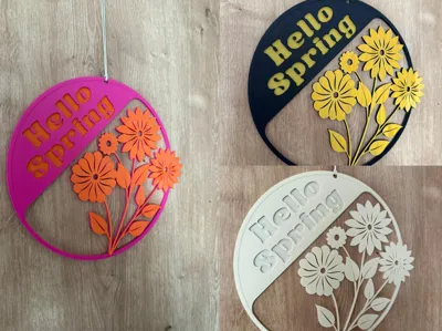 Hello Spring Decorative Door Sign with Floral Motif