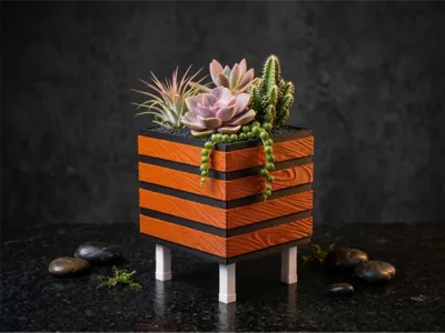 Modern Slatted Planter Box - Geometric Wood Style