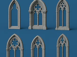 Gothic Cathedral Window Set –6 Ornate Stone Frames