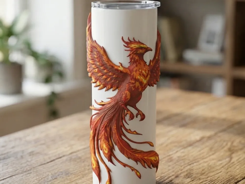 Letrero o emblema decorativo: Phoenix Sleeve for Tumbler. Referencia del modelo original.