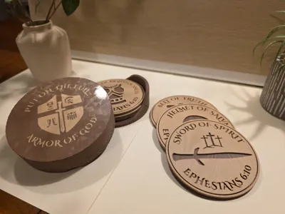 Armor of God wood style coaster set