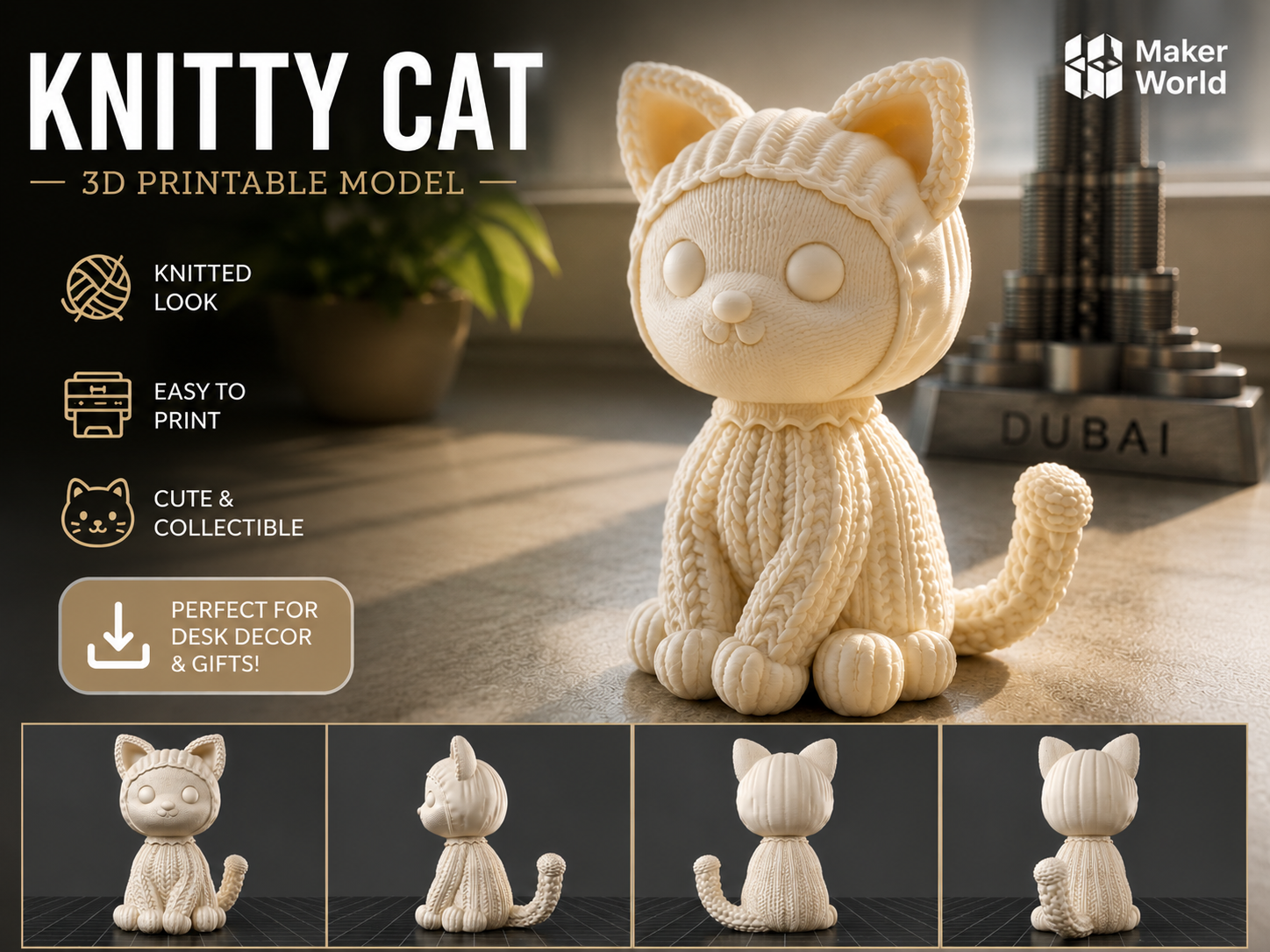 Knitty Cat – Süße Katzenfigur im Strick-Look