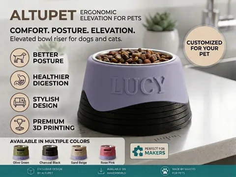 Letrero o emblema decorativo: Customizable Ergonomic Pet Bowl Elevation Riser — referencia de MakerWorld