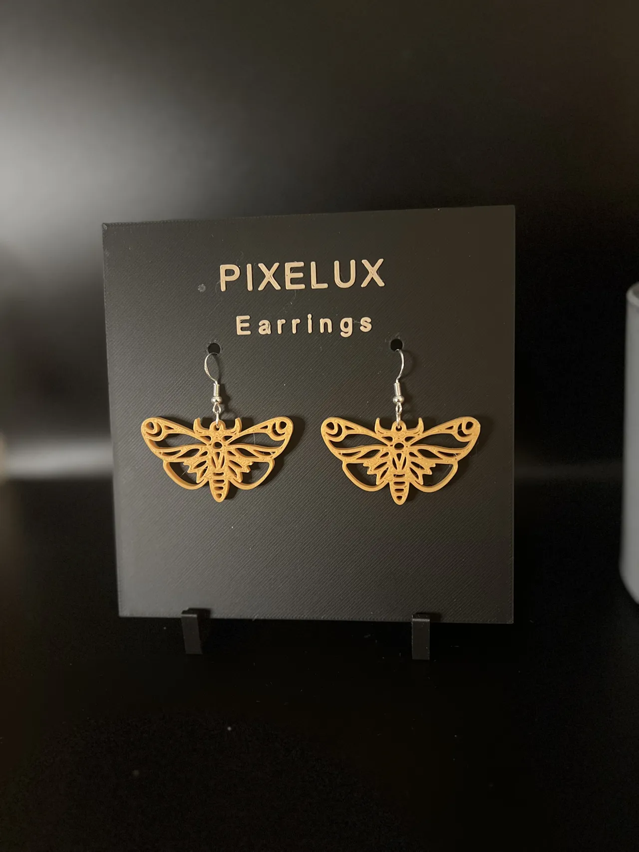 Golden Moth earrings view 2