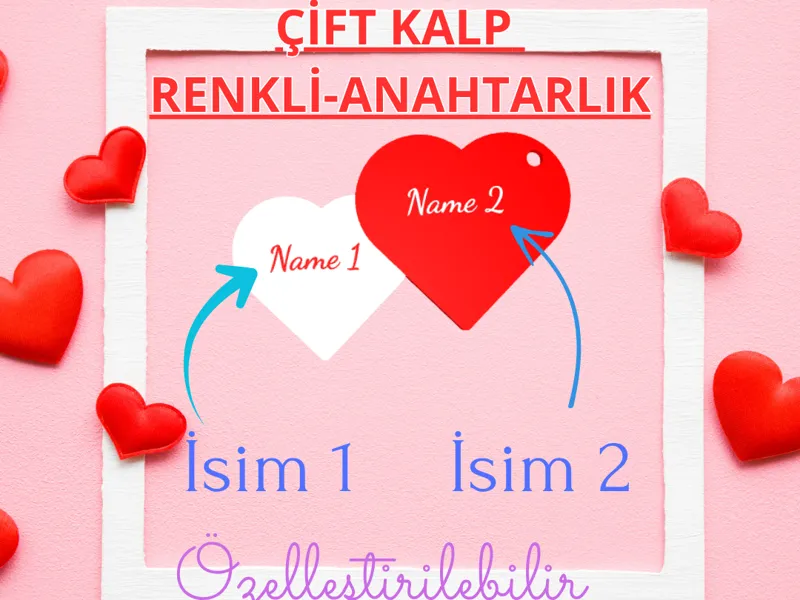 Çift Renkli Kalpli Anahtarlık