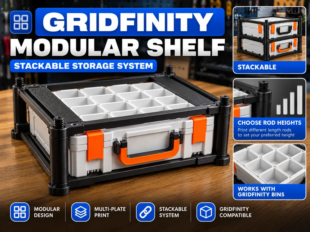 Gridfinity Modular Shelf (5x5 box) 6U/9U/12U/15U - Free 3D Print Model ...